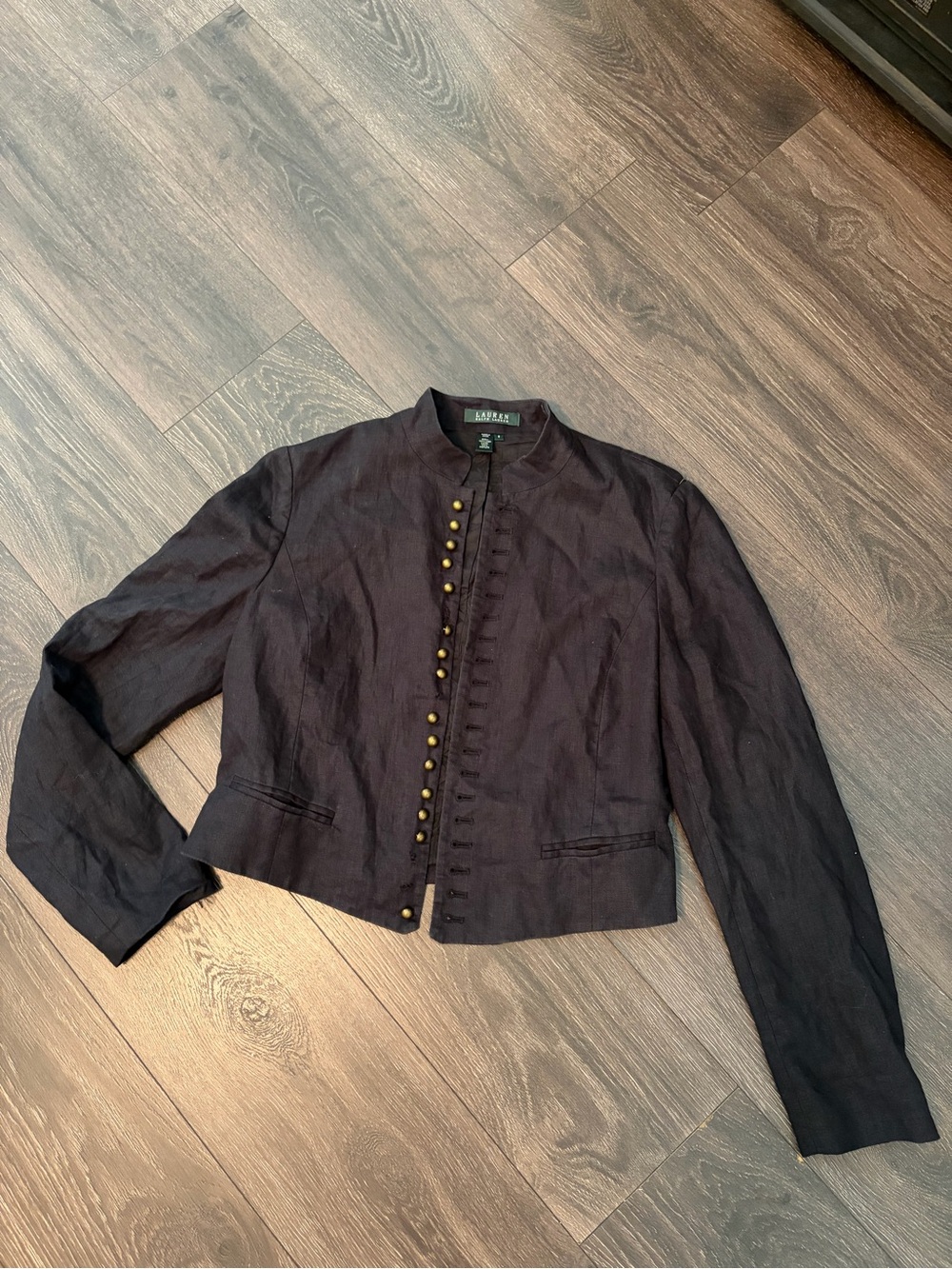 Lauren Ralph Lauren Black Linen Cropped Officer's / Napoleon-Style Jacket 8